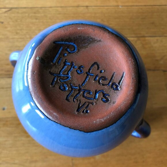 Pittsfield Pottery Vermont Handmade Ceramic Bowl w/ Handles Milky Blue Brown - Picture 7 of 8